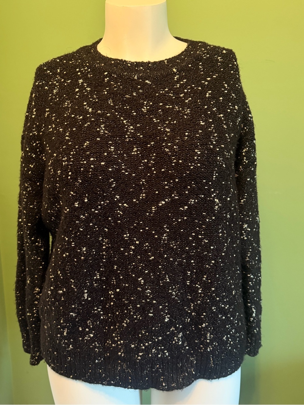 Anne Klein Black & White Speckled Crewneck Sweater